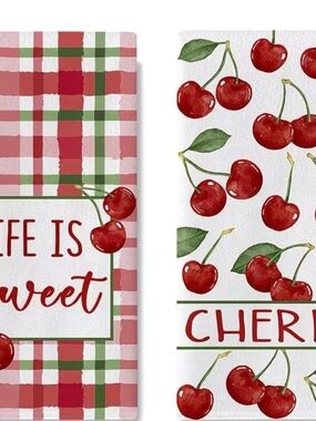 Cherry Pattern Cotton Kitchen Napkins - Red/ SET OF TWO